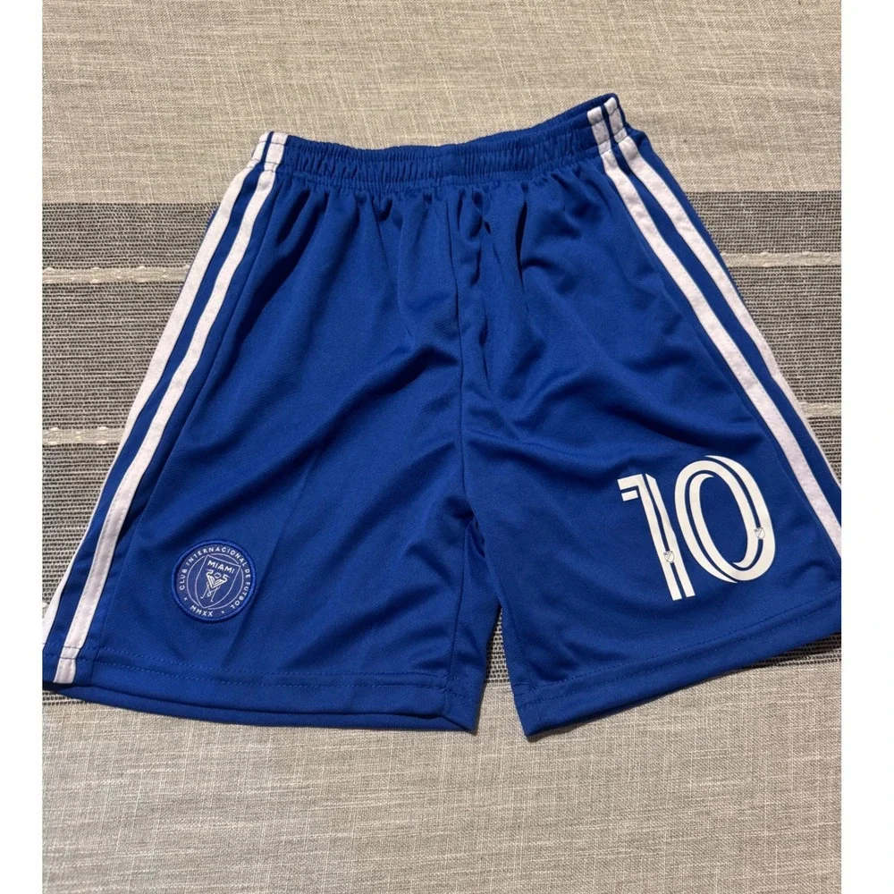 Kids Royal Blue Soccer Shorts With‎ White Stripes Size S 10 Logo